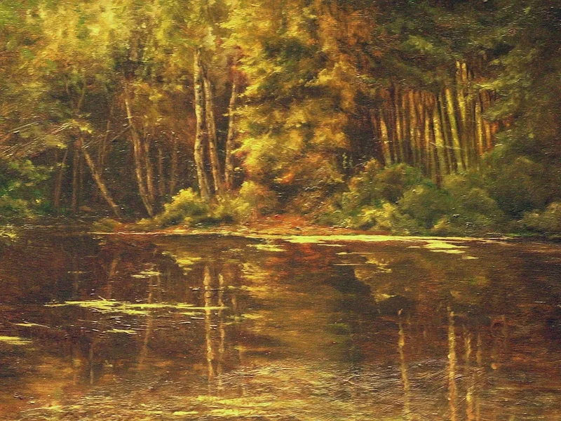 1853-Signe Andreasen - Giornata estiva in riva a un lago nella foresta - 1908